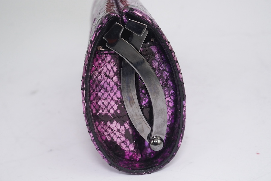 A Jimmy Choo purple and black metallic python? clutch bag